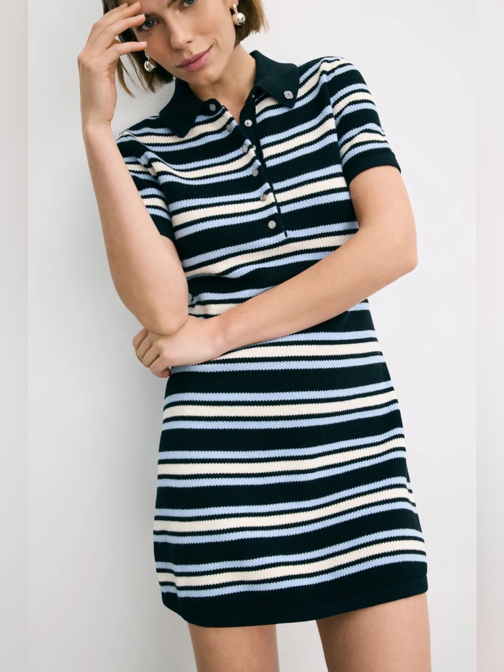 Blue Striped Polo Knit Dress - Picture 3 of 5